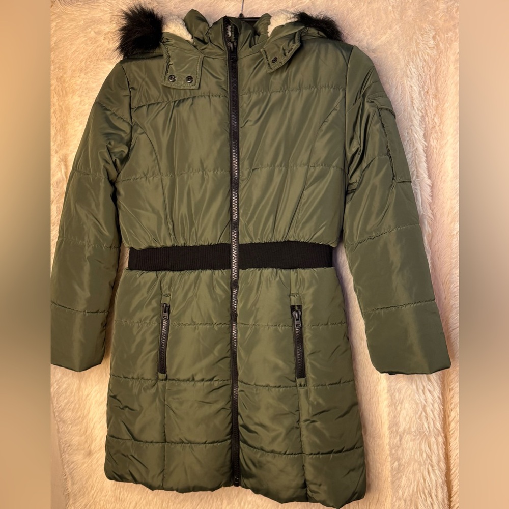 Hudson Olive Green Puffer Coat w/ Faux Fur Hood – XL (16) – NWT